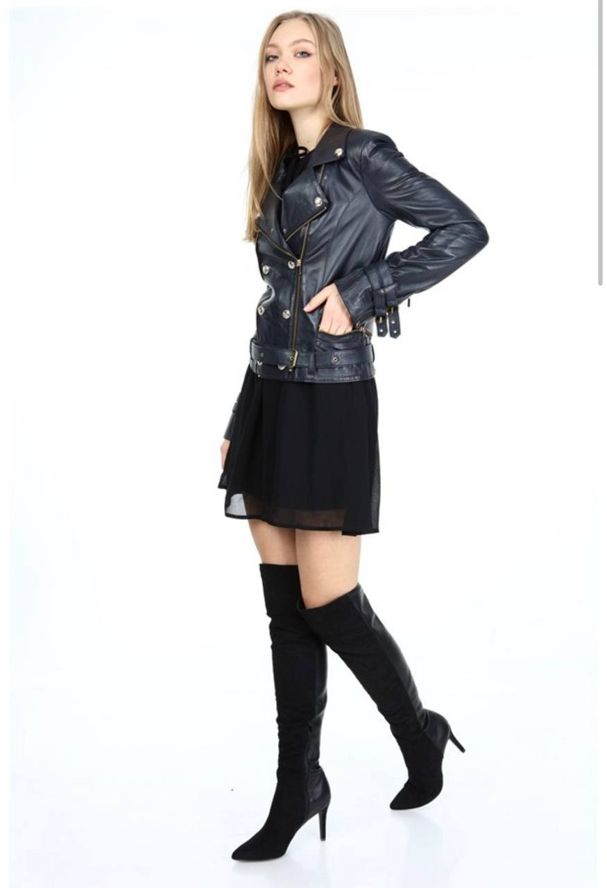 Afreen Fashion Women’s Luxe Midnight Blue Biker Leather Jacket – Premium European Style Slim Fit Moto Jacket for Luxury Fashion Brands, UK Streetwear Labels & Designer Outerwear Collections 2026
