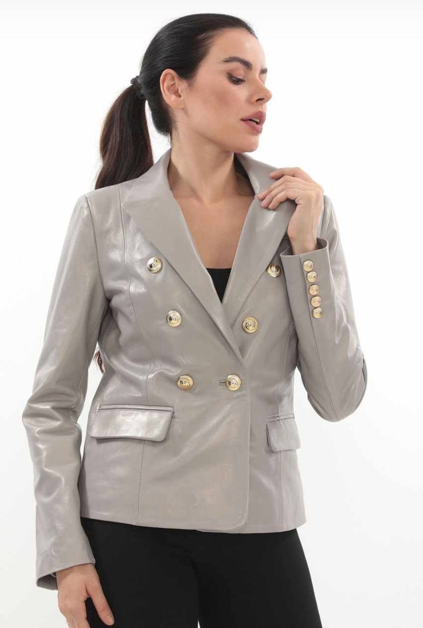 Afreen Fashion Élite Women’s Double Breasted Genuine Leather Blazer Jacket – Luxury European Designer Leather Coat