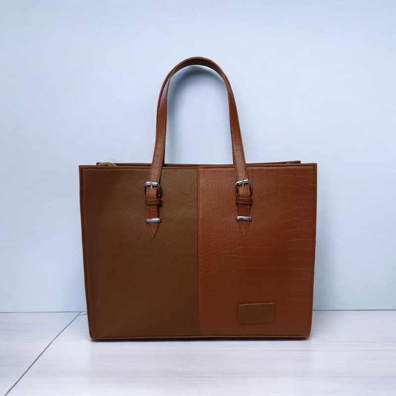 Premium Structured Leather Work Tote Bag for Women – Minimal Office Handbag with Croc Texture Panel for Modern Lifestyle | Afreen Fashion